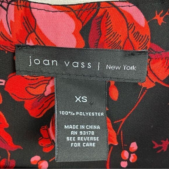 Joan Vass Floral High Low Button Front Blouse Black Red XS - Picture 11 of 14
